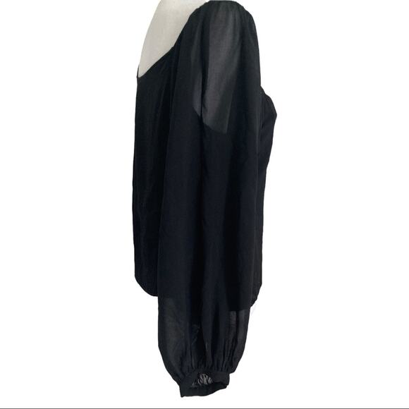 Zara Y2k Blouse size M Black Sheer Long Sleeves V-Neck Puff - Picture 3 of 8